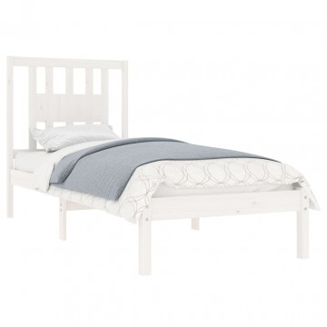 Cadru de pat single, alb, 90x190 cm, lemn masiv - Img 3