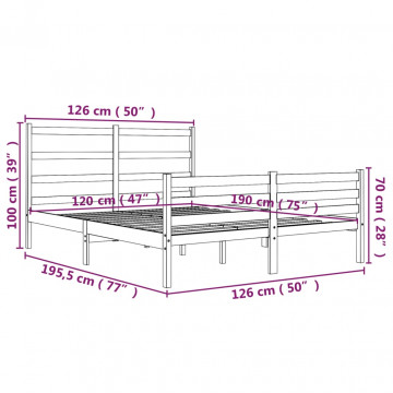 Cadru de pat Small Double 4FT, 120x190 cm, lemn masiv de pin - Img 5