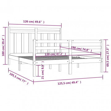 Cadru de pat Small Double 4FT, 120x190 cm, lemn masiv - Img 5