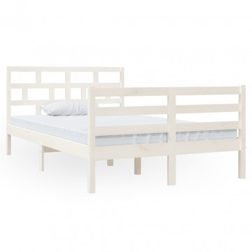 Cadru de pat Small Double 4FT, alb, 120x190 cm, lemn masiv - Img 2