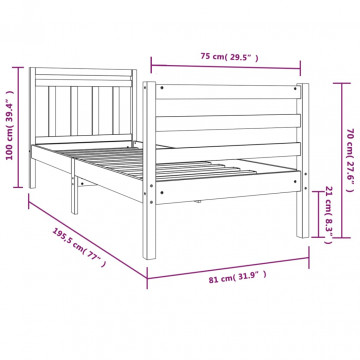 Cadru de pat Small Single 2FT6, 75x190 cm, lemn masiv - Img 6