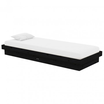 Cadru de pat Small Single 2FT6, negru, 75x190 cm, lemn masiv - Img 3