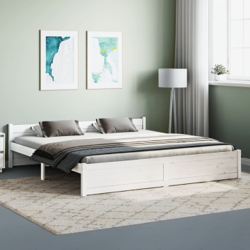Cadru de pat Super King, alb, 180x200 cm, lemn masiv - Img 3