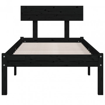 Cadru de pat UK Single, negru, 90x190 cm, lemn masiv de pin - Img 4