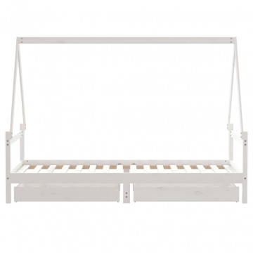 Cadru pat copii cu sertare, alb, 80x200 cm, lemn masiv de pin - Img 5