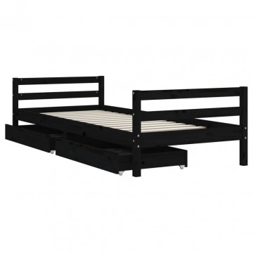 Cadru pat copii cu sertare, negru, 80x200 cm, lemn masiv de pin - Img 4