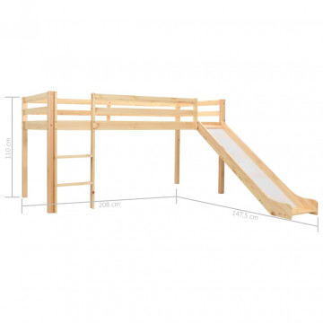 Cadru pat copii etajat cu tobogan &amp; scară 97x208cm lemn de pin - Img 4