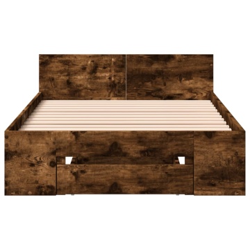 Cadru pat cu sertar stejar fumuriu, 90x200 cm, lemn prelucrat - Img 4