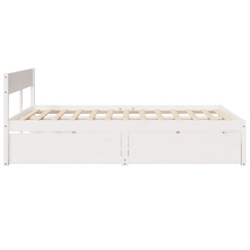 Cadru pat cu sertare, 140x200 cm, alb, lemn masiv pin - Img 8