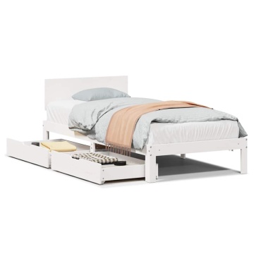 Cadru Pat cu Sertare Alb 100x200 cm Lemn Masiv Pin - Img 2