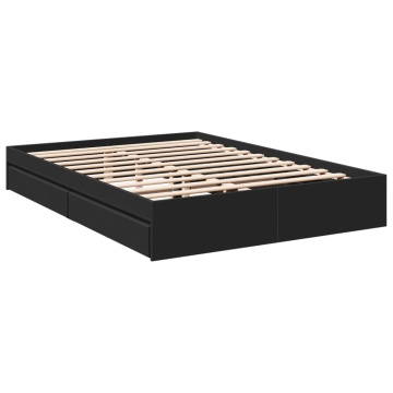 Cadru pat cu sertare negru extralucios 150x200cm lemn prelucrat - Img 5