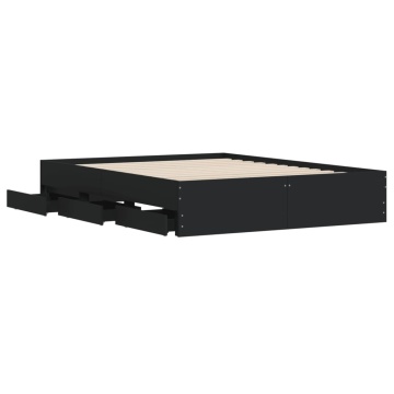 Cadru pat cu sertare negru extralucios 150x200cm lemn prelucrat - Img 8