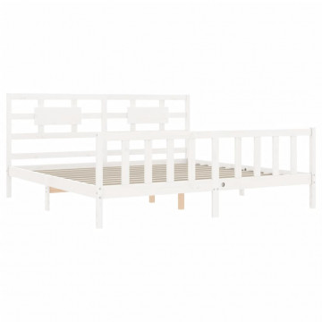 Cadru pat cu tăblie 200x200 cm, alb, lemn masiv - Img 8