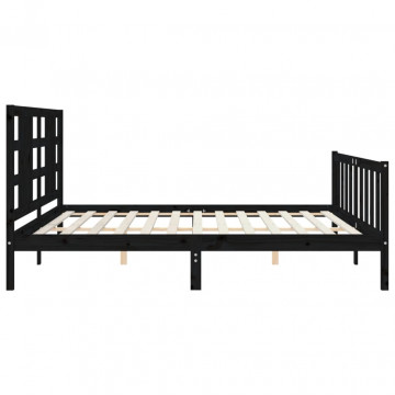 Cadru pat cu tăblie 200x200 cm, negru, lemn masiv - Img 6