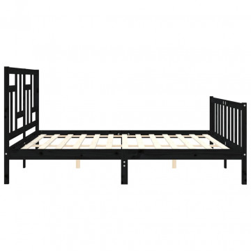 Cadru pat cu tăblie 200x200 cm, negru, lemn masiv - Img 6