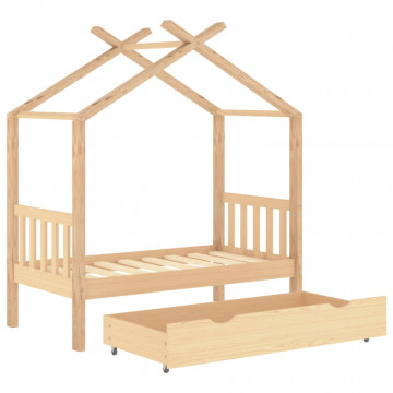 Cadru pat de copii, cu un sertar, 70x140 cm, lemn masiv de pin - Img 7
