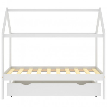 Cadru pat de copii cu un sertar, alb, 80x160 cm, lemn masiv pin - Img 3