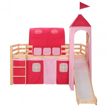 Cadru pat etajat copii cu tobogan & scară 208x230 cm lemn pin - Img 2