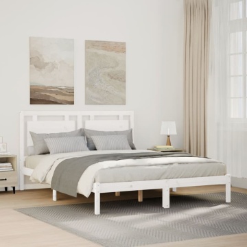 Cadru pat foarte lung fără saltea, alb, 160x210 cm lemn masiv - Img 1