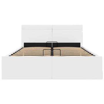 Cadru pat hidraulic cu ladă LED alb 120x200 cm piele ecologică - Img 5