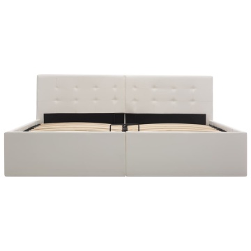 Cadru pat hidraulic, depozitare, alb, 160 x 200 cm, piele eco - Img 4