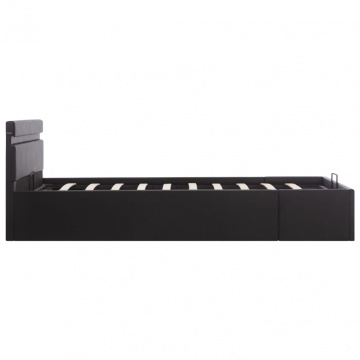 Cadru pat hidraulic ladă, LED, negru 140x200 cm piele ecologică - Img 5
