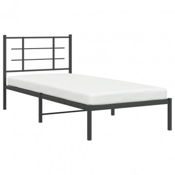 Cadru pat metalic cu tăblie, negru, 90x200 cm - Img 4