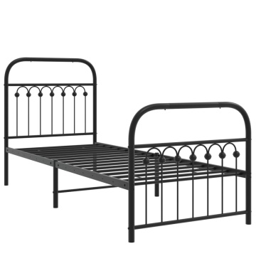 Cadru pat metalic cu tăblii de cap/picioare, negru, 75x190 cm - Img 2