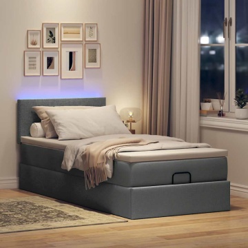 Cadru pat otoman cu saltea țesătură gri închis 100x200 cm - Img 3