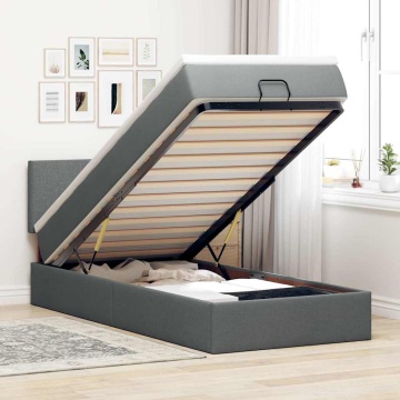 Cadru pat otoman cu saltea țesătură gri închis 100x200 cm - Img 1