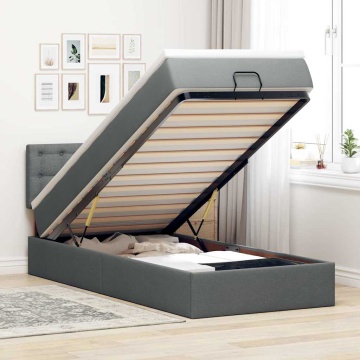 Cadru pat otoman cu saltea țesătură gri închis 100x200 cm - Img 1