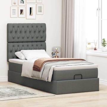 Cadru pat otoman cu saltea țesătură gri închis 100x200 cm - Img 4