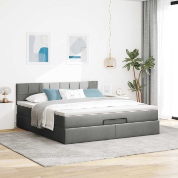 Cadru pat otoman cu saltea țesătură gri închis 160x200 cm - Img 3