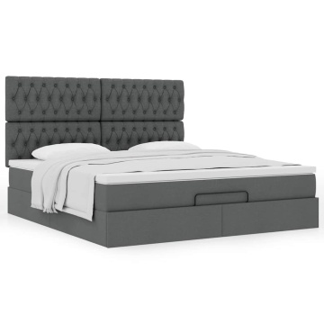 Cadru pat otoman cu saltea țesătură gri închis 180x200 cm - Img 4