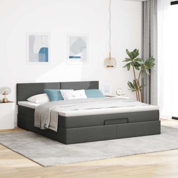 Cadru pat otoman cu saltea țesătură gri închis 180x200 cm - Img 3