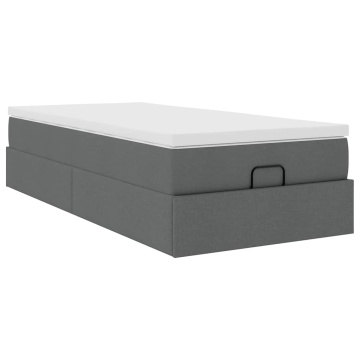 Cadru pat otoman cu saltea țesătură gri închis 90x200 cm - Img 5