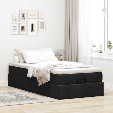 Cadru pat otoman cu saltea țesătură neagră 90x200cm - Img 3