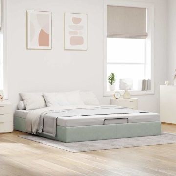Cadru pat otoman fără saltea Gri deschis 180x200 cm catifea - Img 3
