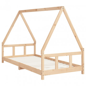 Cadru pat pentru copii, 90x200 cm, lemn masiv de pin - Img 3