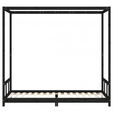Cadru pat pentru copii, negru, 90x200 cm, lemn masiv de pin - Img 4