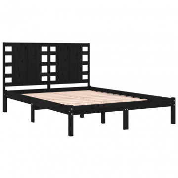 Cadru pat Small Double 4FT, negru, 120x190 cm, lemn masiv - Img 4