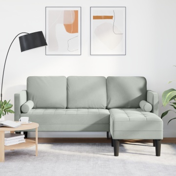 Canapea 3 locuri cu chaise longue în formă de L gri deschis 160 cm din catifea - Img 1