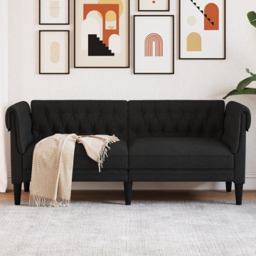 Canapea Chesterfield cu 2 locuri, negru, material textil - Img 1