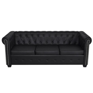 Canapea Chesterfield cu 3 locuri, piele artificială, negru - Img 2
