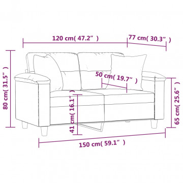 Canapea cu 2 locuri, cu perne, gri, 120 cm, microfibră - Img 7