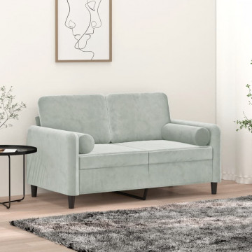 Canapea cu 2 locuri cu pernuțe, gri deschis, 120 cm, catifea - Img 1