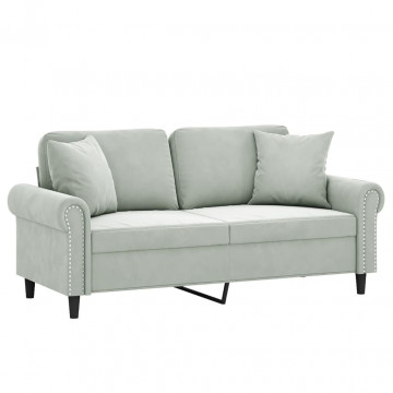 Canapea cu 2 locuri cu pernuțe, gri deschis, 140 cm, catifea - Img 3
