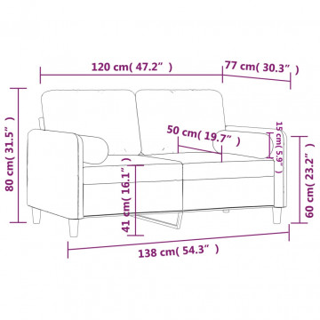 Canapea cu 2 locuri cu pernuțe, gri închis, 120 cm, catifea - Img 7