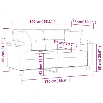 Canapea cu 2 locuri cu pernuțe, negru, 140 cm, piele ecologică - Img 7