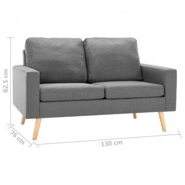 Canapea cu 2 locuri, gri deschis, material textil - Img 6
